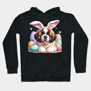 Puppy Saint Bernard Bunny Ears Easter Eggs Happy Easter Day Hoodie